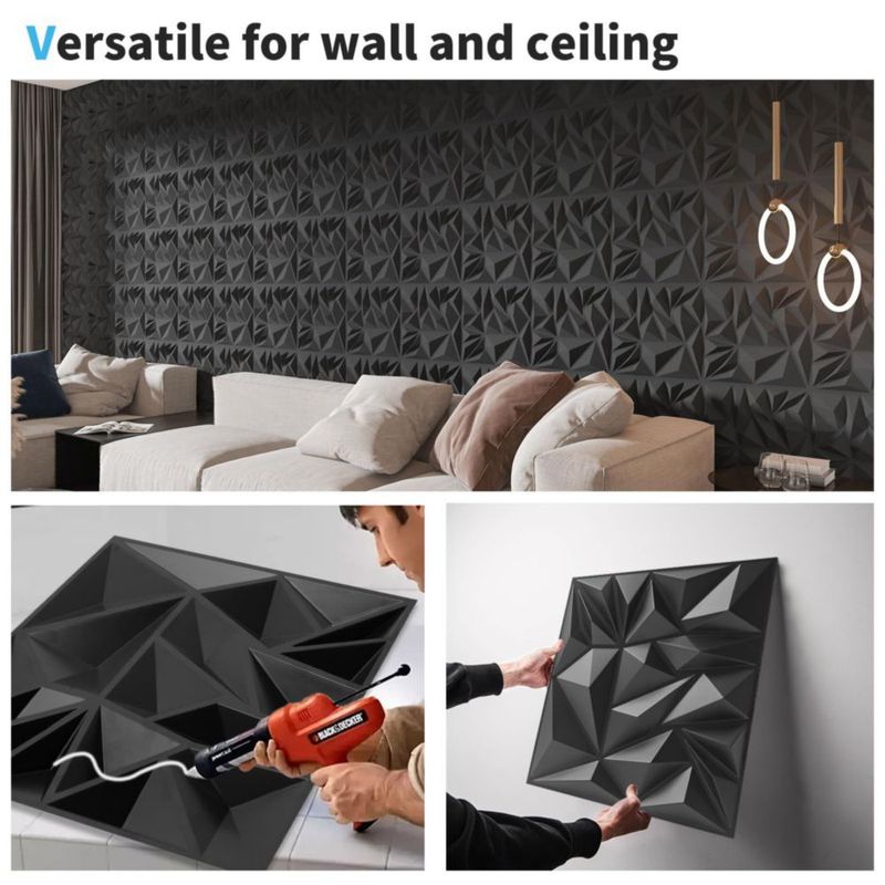 Paneles de pared Art3d 30x30 cm pack de 50 negro diamante