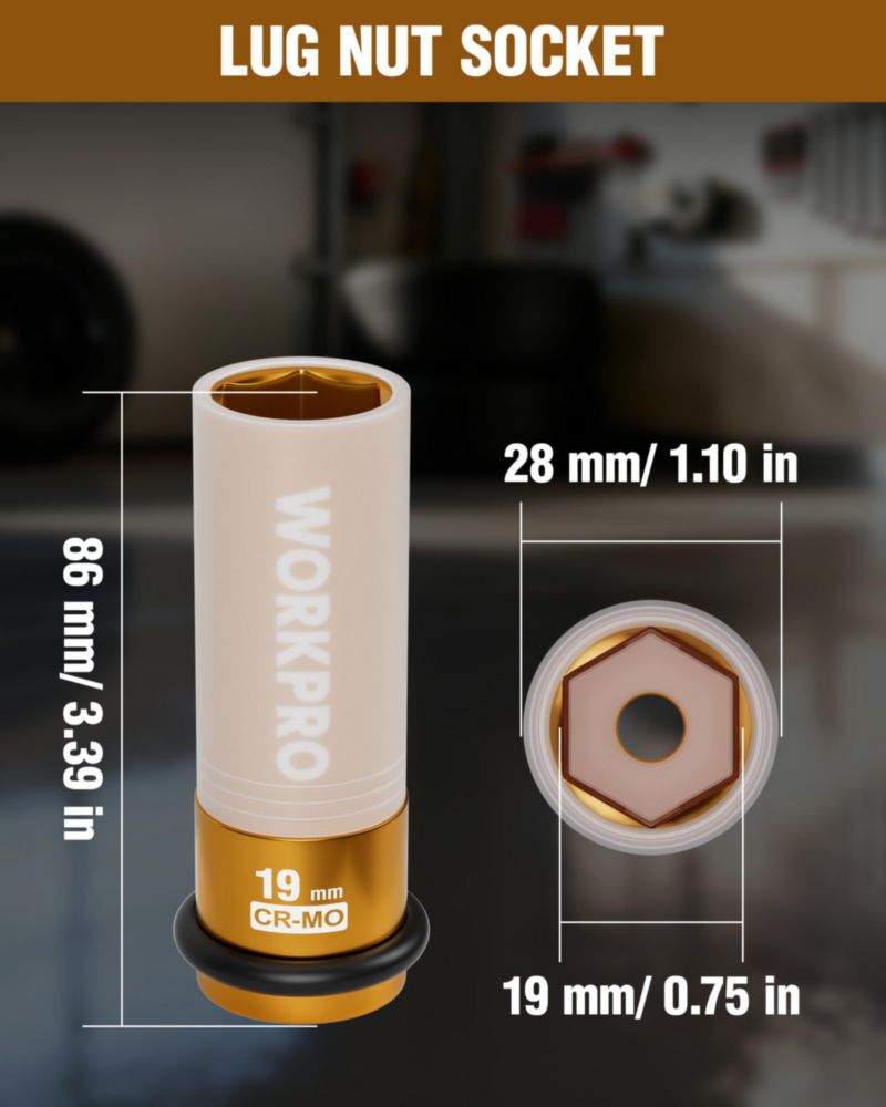 Cubo de impacto WORKPRO 19 mm 1/2" de tracción para huecos profundos