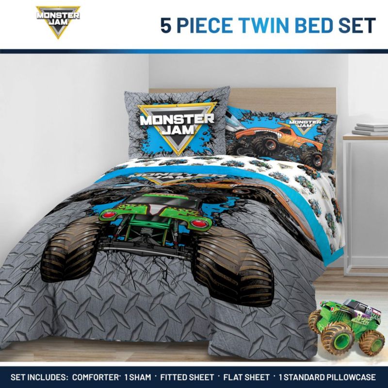 Juego de ropa de cama Jay Franco Twin 5 piezas Gris Monster Jam