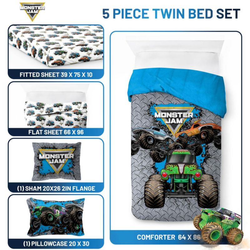 Juego de ropa de cama Jay Franco Twin 5 piezas Gris Monster Jam