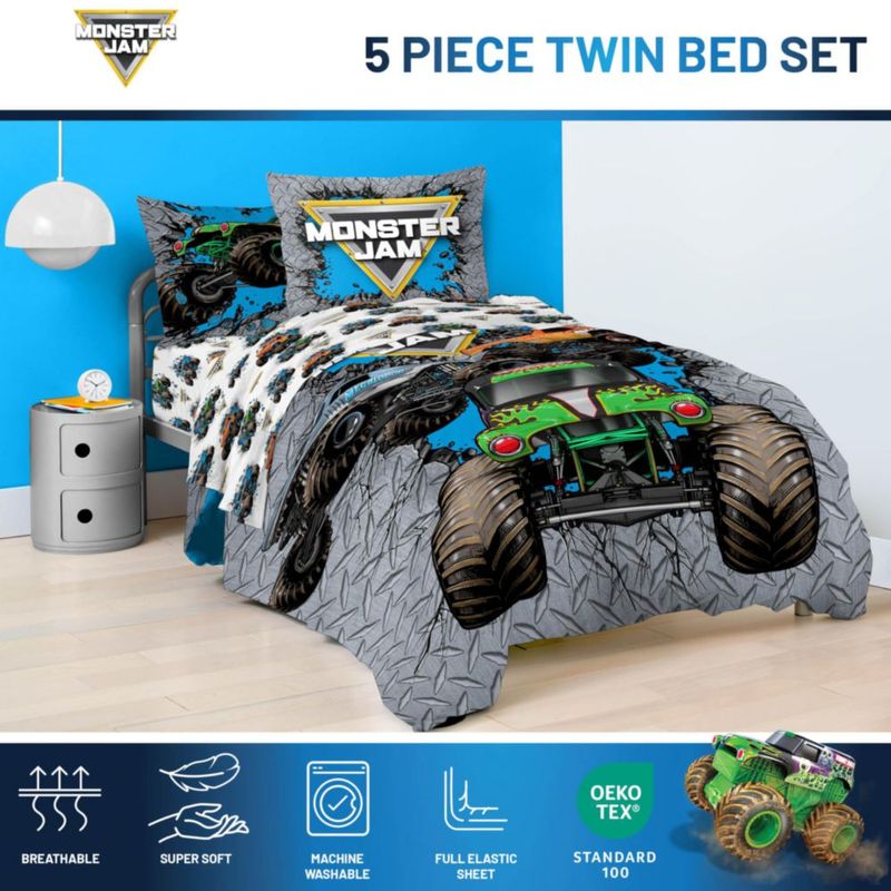Juego de ropa de cama Jay Franco Twin 5 piezas Gris Monster Jam