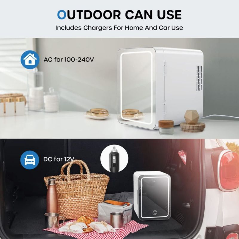 Mini Refrigerador ECOWELL 4L con Espejo LED 12V/220V
