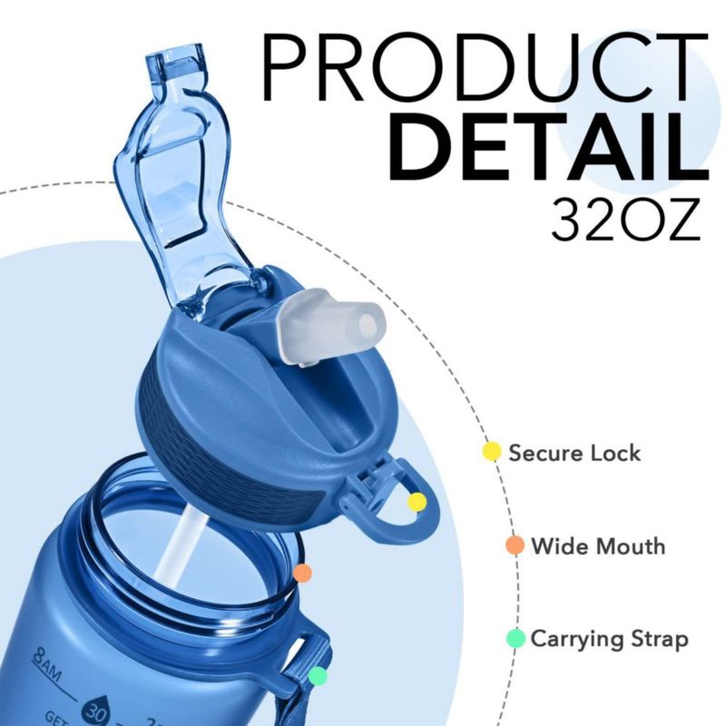 Botella de agua Hyeta 950 ml con pajita y marcador de tiempo