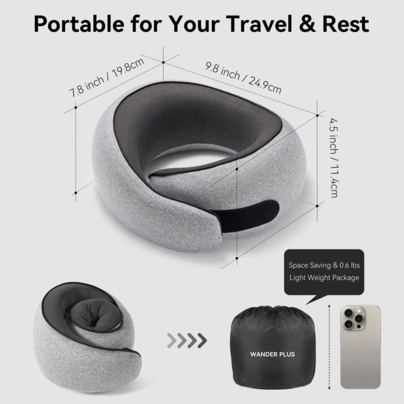 Almohada de viaje WANDER+ de espuma viscoelástica con soporte 360° azul