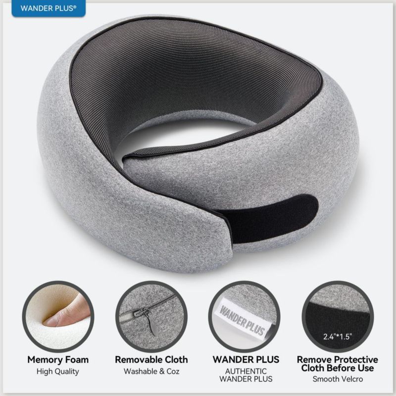 Almohada de viaje WANDER+ de espuma viscoelástica con soporte 360° azul