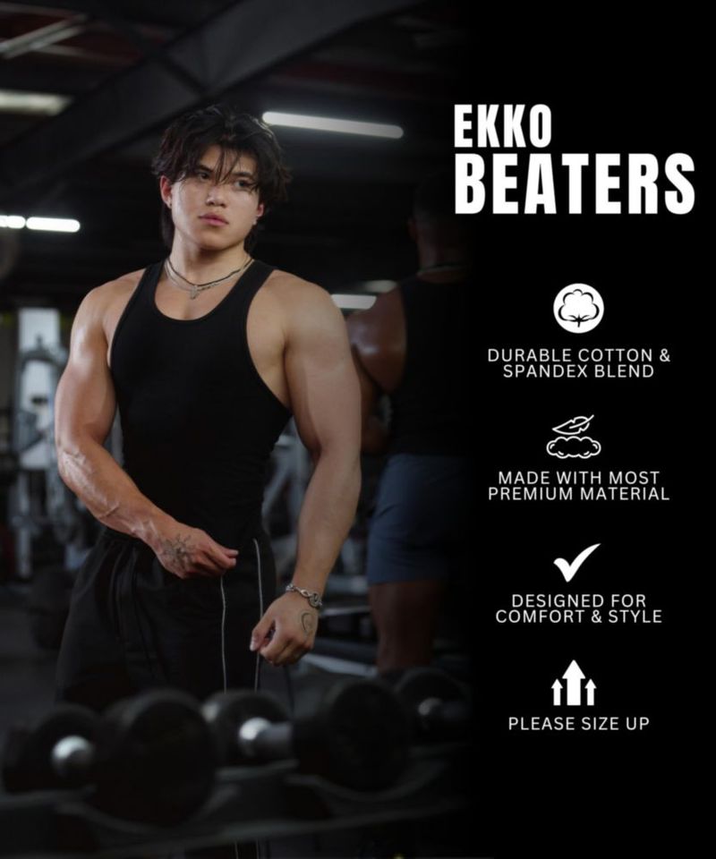 Camiseta sin mangas Ekkovision pack de 3 algodón‑spandex 4XL negra