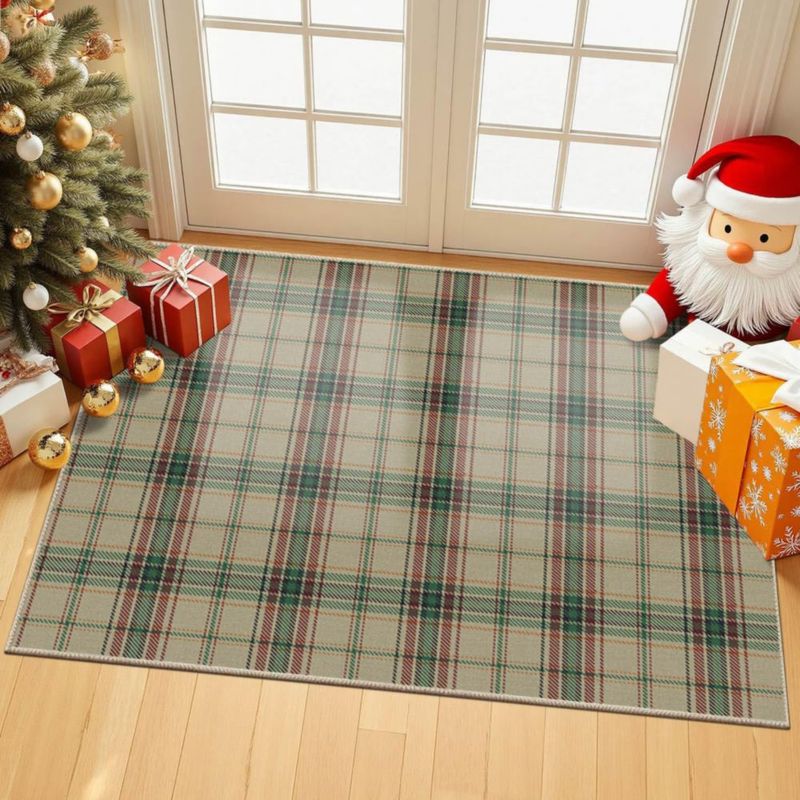 Alfombra Rugxara 61x91 cm Verde a Cuadros Lavable