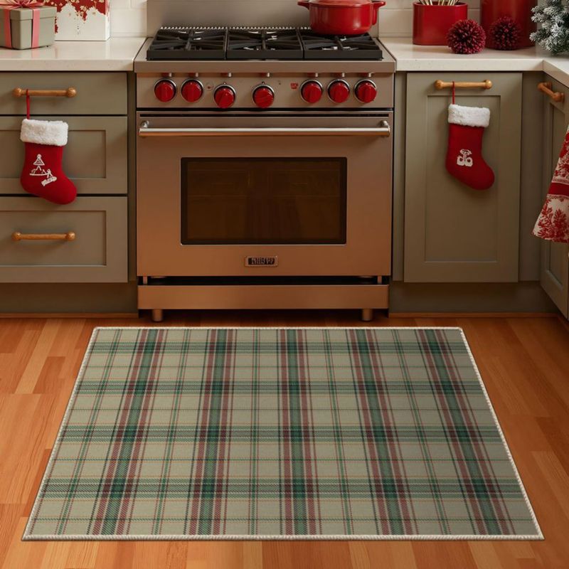 Alfombra Rugxara 61x91 cm Verde a Cuadros Lavable