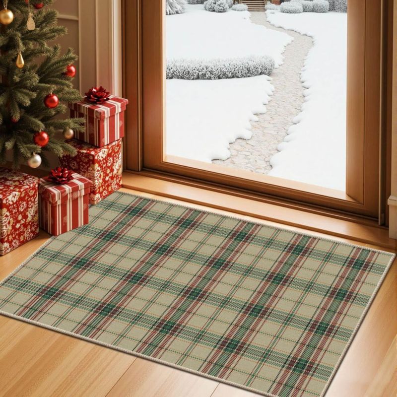 Alfombra Rugxara 61x91 cm Verde a Cuadros Lavable