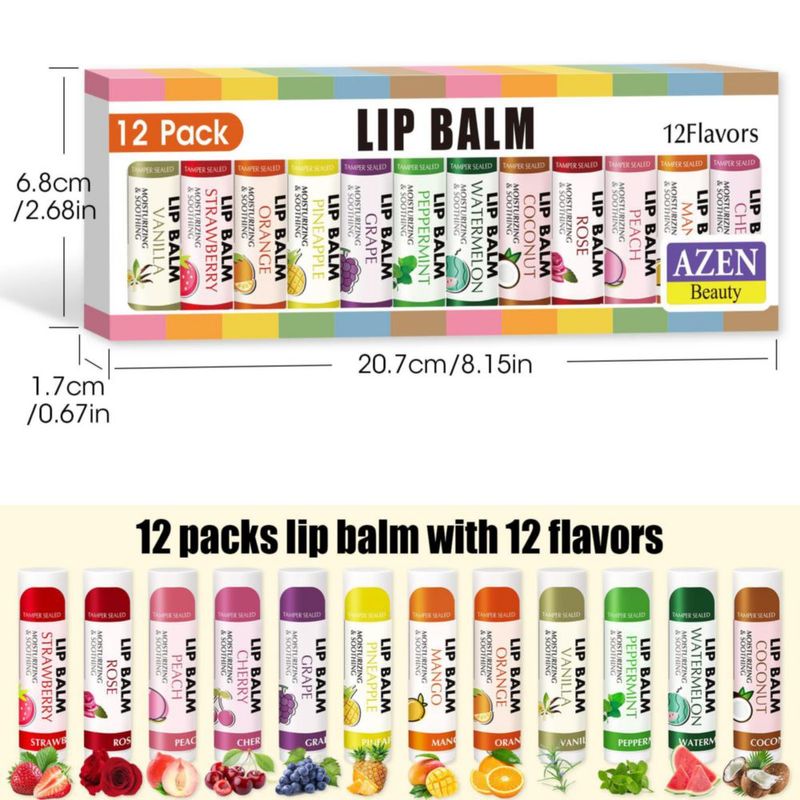 Bálsamo labial AZEN 12 unidades - 12 sabores hidratantes