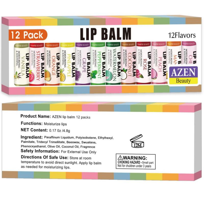 Bálsamo labial AZEN 12 unidades - 12 sabores hidratantes