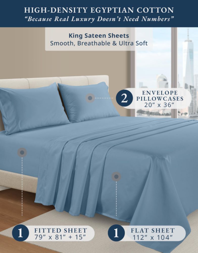 Juego de sábanas LANE LINEN King de satén de algodón egipcio