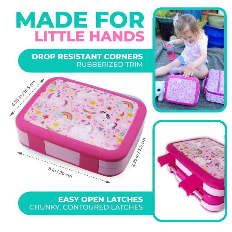 Juego Bento Box kinsho 700 ml Unicornio Rosa con Bolsa y Botella