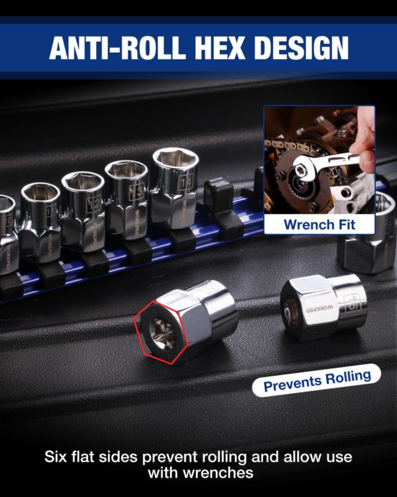 Juego de vasos métricos WORKPRO 3/8" 10 piezas Cr‑V