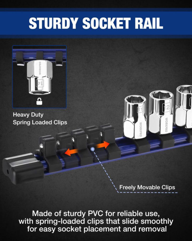 Juego de vasos métricos WORKPRO 3/8" 10 piezas Cr‑V