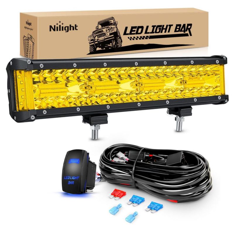 Barra de luz LED Nilight 30 cm amarilla con kit de cableado