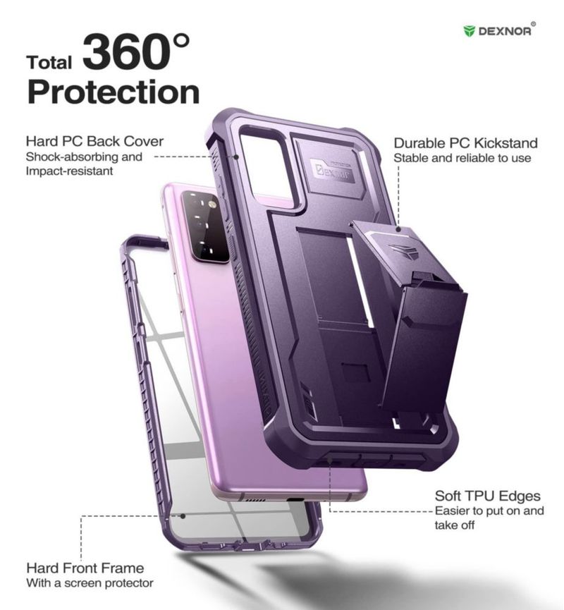 Funda Dexnor para Samsung Galaxy S20 FE 6.5" con soporte plegable – Púrpura fantasma