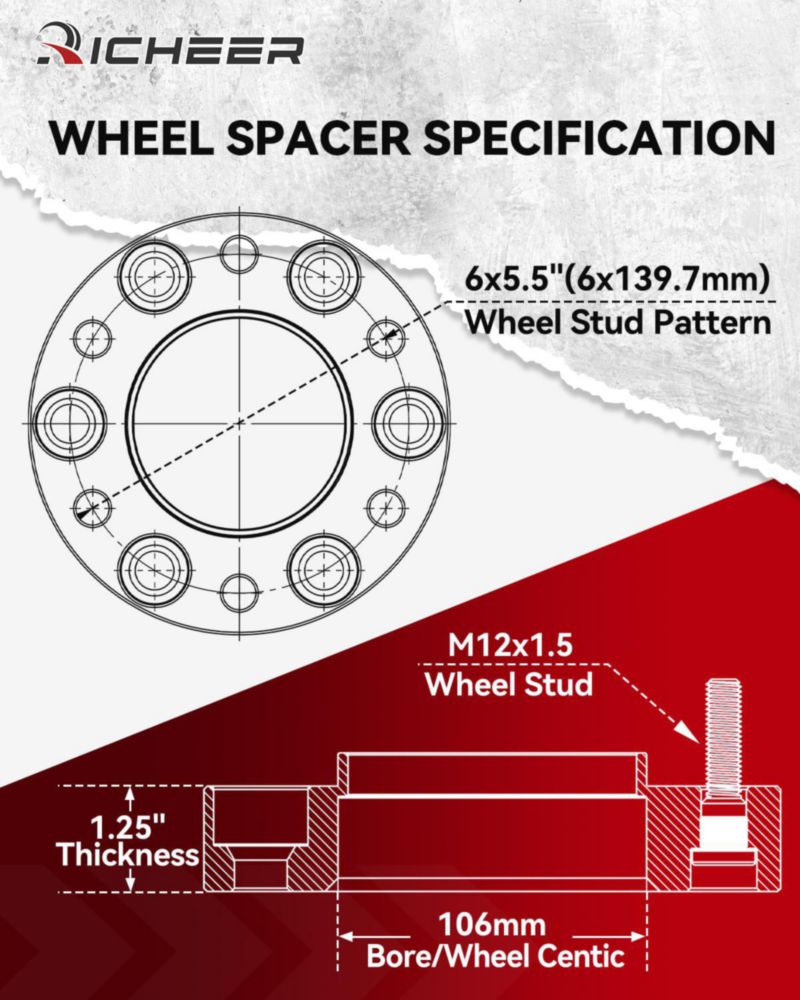 Espaciadores de Rueda Richeer 32 mm 6x5.5 12x1.5 Forjado