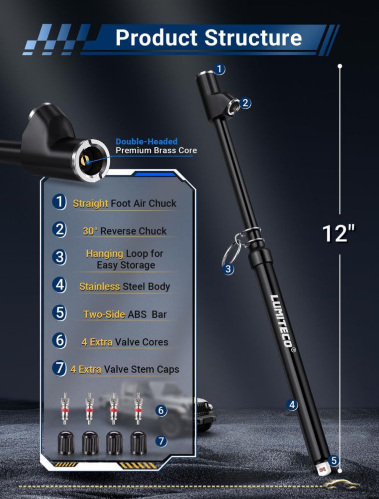 Manómetro de Presión de Neumáticos LUMITECO Pack de 2 (10-150 PSI / 1-10 Bar)
