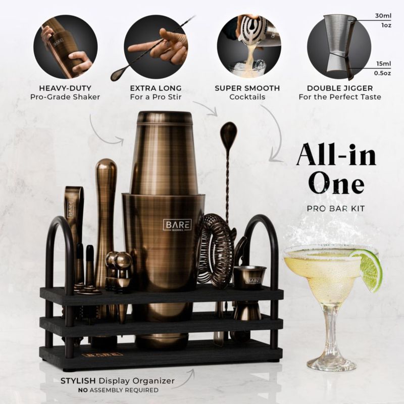 Set de Herramientas de Bar Bare Barrel de 14 Piezas Latón y Negro