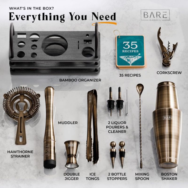 Set de Herramientas de Bar Bare Barrel de 14 Piezas Latón y Negro