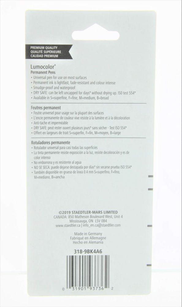 Bolígrafo Permanente STAEDTLER 06 mm Negro Pack de 4