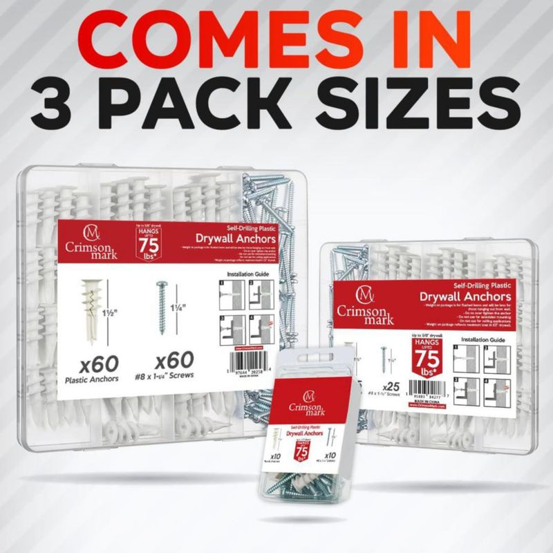 Tornillos CrimsonMark Kit de 20 piezas #8 con anclajes para paneles de yeso