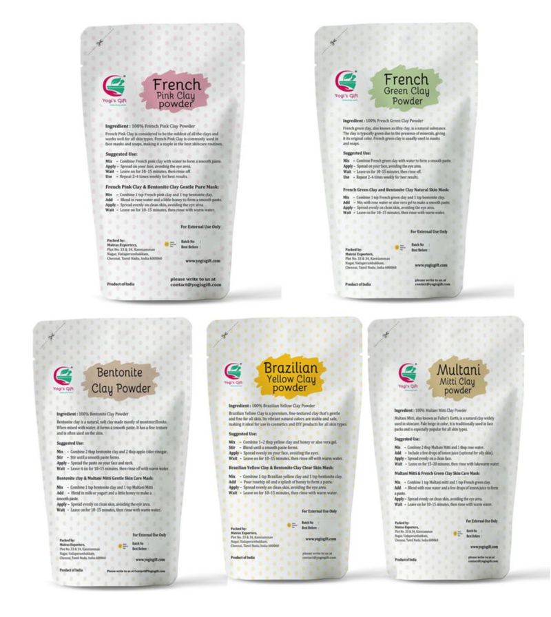 Pack de Regalo de 5 Arcillas YOGI’S GIFT 5×50 g para Mascarillas Faciales y Fabricación de Jabones