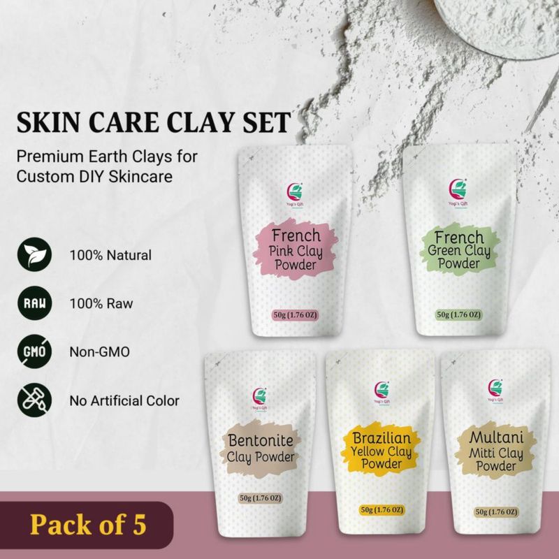 Pack de Regalo de 5 Arcillas YOGI’S GIFT 5×50 g para Mascarillas Faciales y Fabricación de Jabones