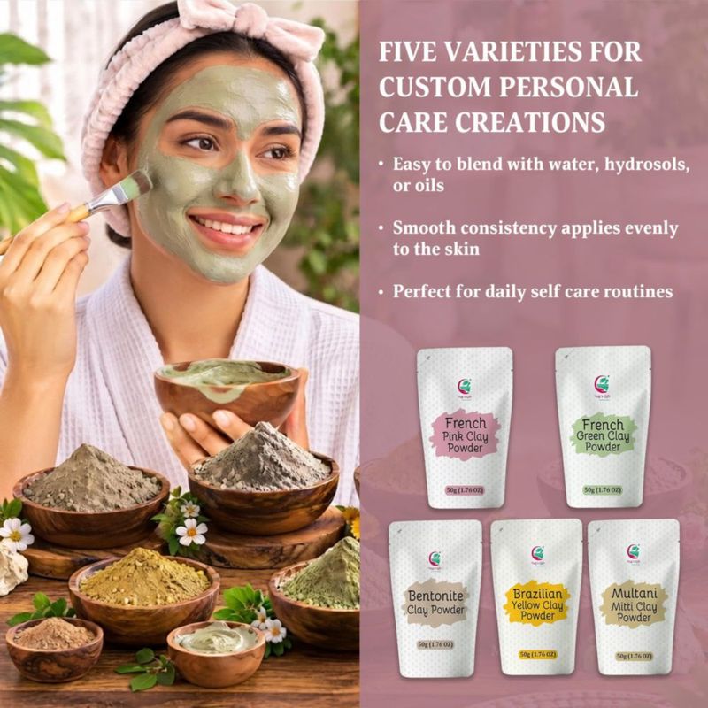 Pack de Regalo de 5 Arcillas YOGI’S GIFT 5×50 g para Mascarillas Faciales y Fabricación de Jabones