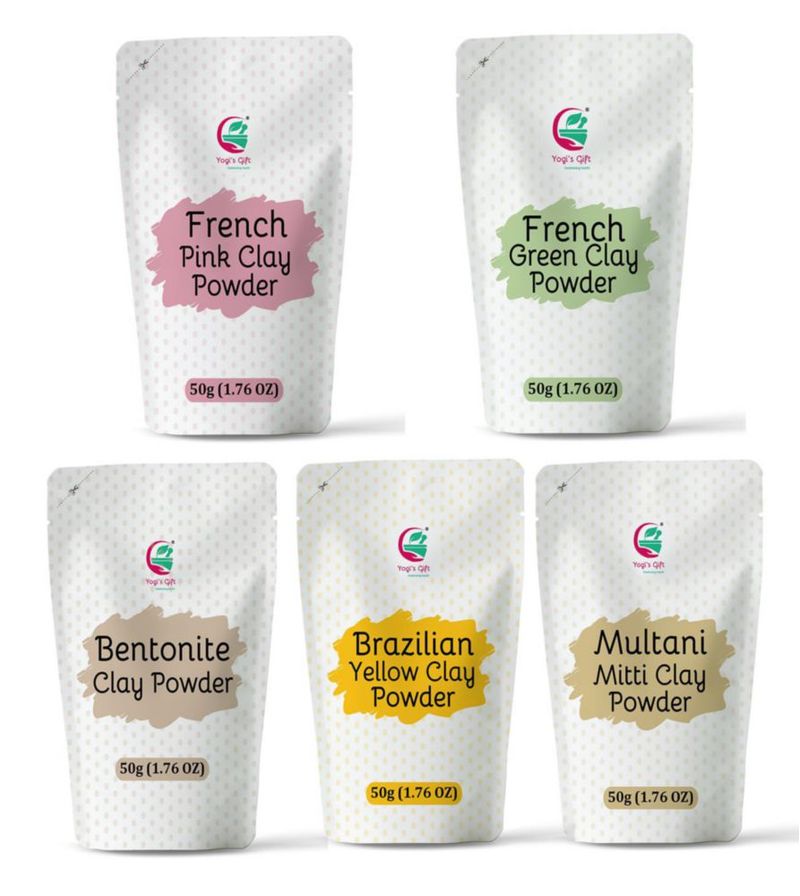 Pack de Regalo de 5 Arcillas YOGI’S GIFT 5×50 g para Mascarillas Faciales y Fabricación de Jabones