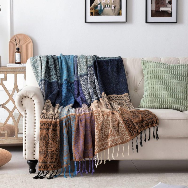 Manta de chenilla Edcooy Boho con borlas para sofá cama y sofá