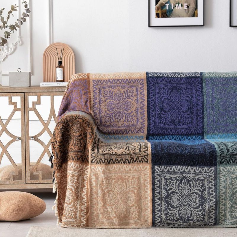 Manta de chenilla Edcooy Boho con borlas para sofá cama y sofá
