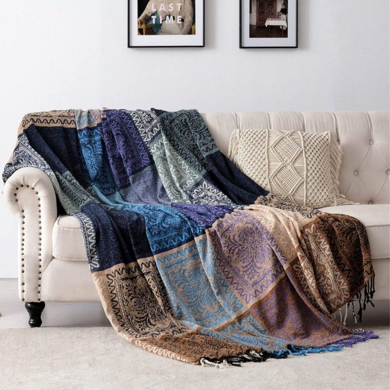Manta de chenilla Edcooy Boho con borlas para sofá cama y sofá
