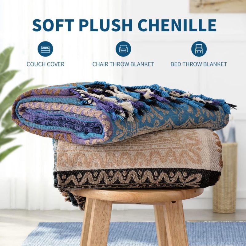 Manta de chenilla Edcooy Boho con borlas para sofá cama y sofá