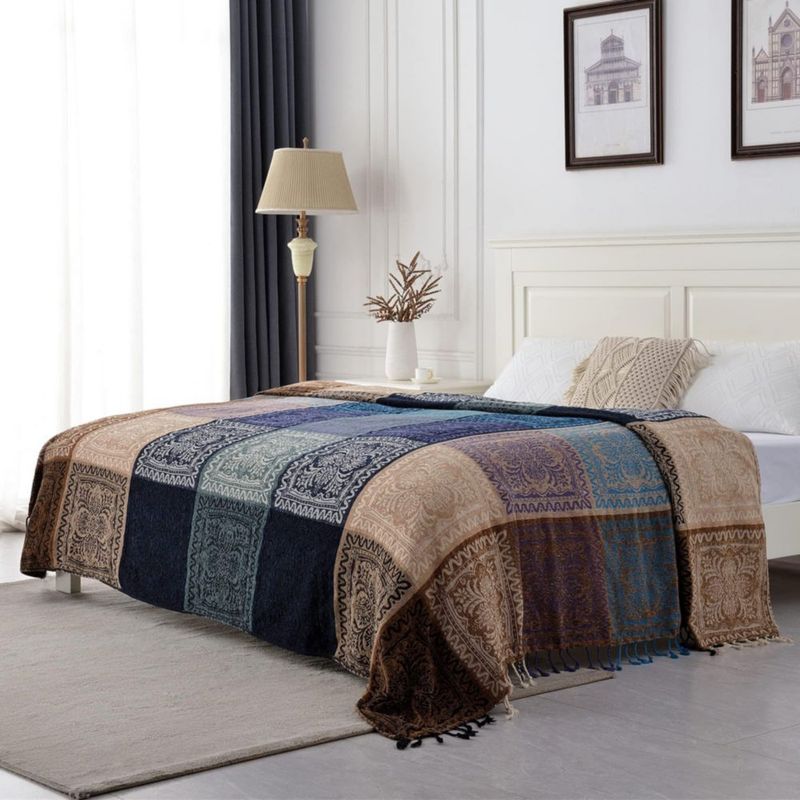 Manta de chenilla Edcooy Boho con borlas para sofá cama y sofá