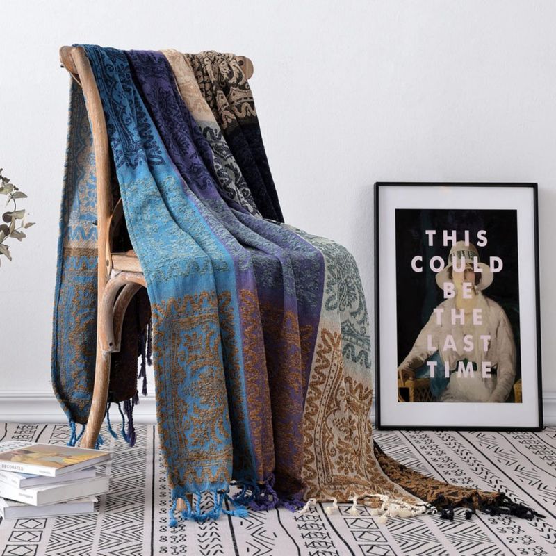 Manta de chenilla Edcooy Boho con borlas para sofá cama y sofá