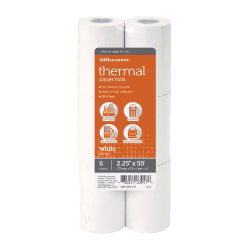 Rollos de papel térmico Office Depot 57 mm x 15 m paquete de 6
