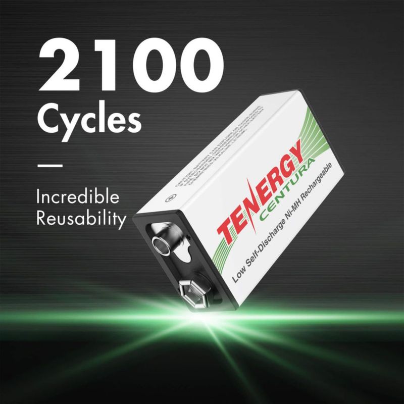 Cargador de Baterías Tenergy 9V de 2 Ranuras Inteligente + 4 Baterías