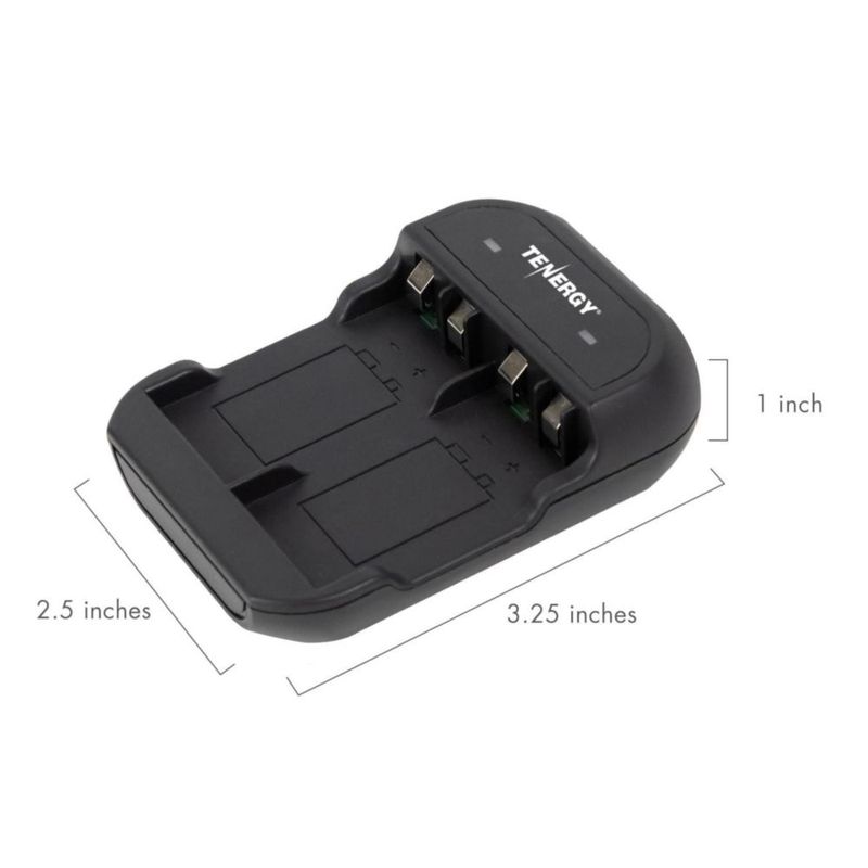 Cargador de Baterías Tenergy 9V de 2 Ranuras Inteligente + 4 Baterías