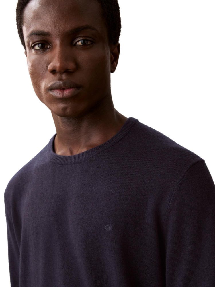 Suéter Calvin Klein de Lana Mezclada con Cuello Redondo para Hombre – Zafiro Oscuro