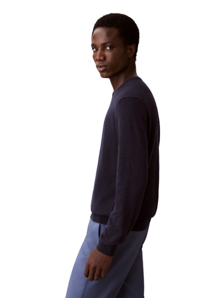Suéter Calvin Klein de Lana Mezclada con Cuello Redondo para Hombre – Zafiro Oscuro