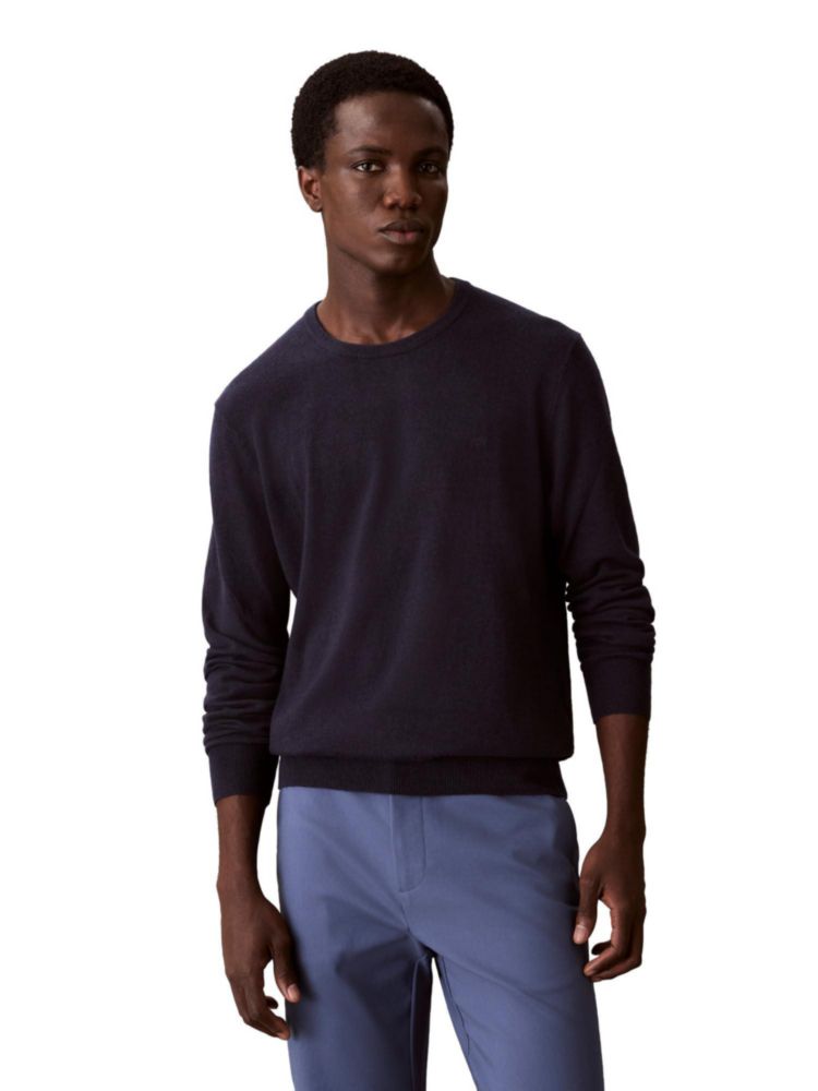 Suéter Calvin Klein de Lana Mezclada con Cuello Redondo para Hombre – Zafiro Oscuro