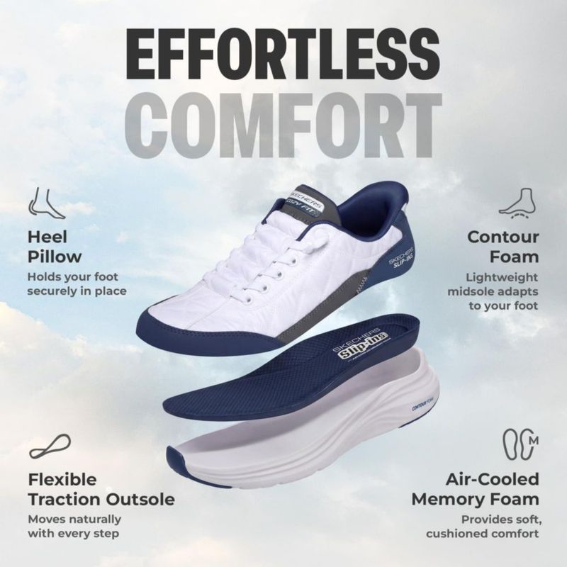 Zapatillas Skechers Contour Foam Slip-Ins Blanco/Azul Marino Talla 11
