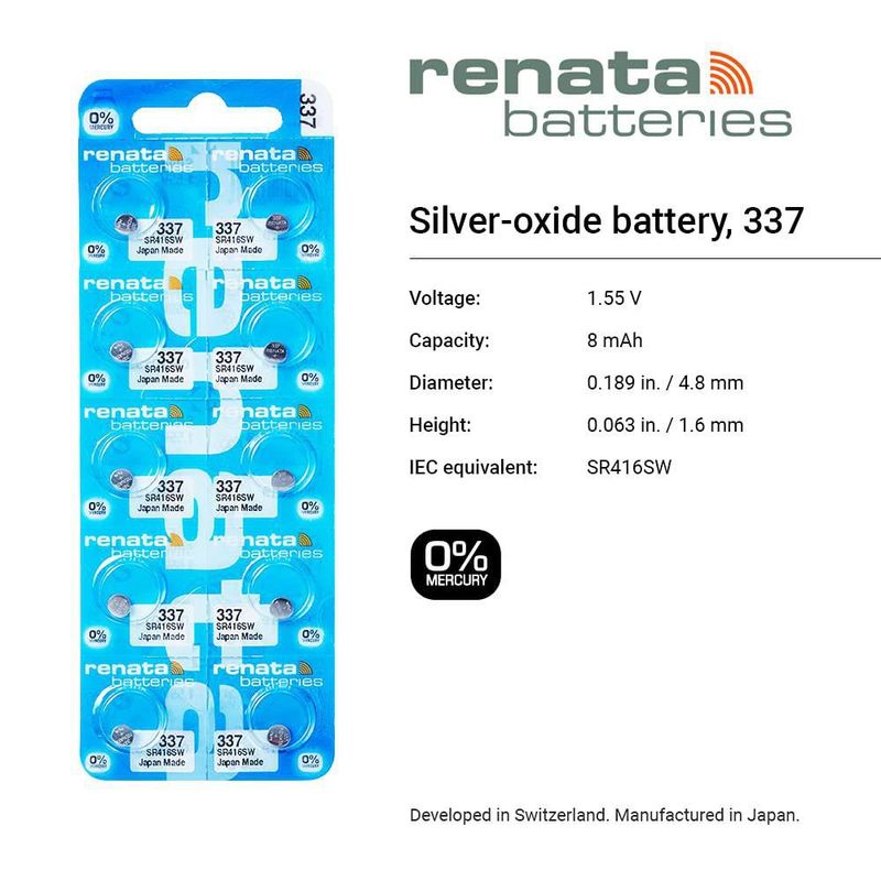Batería Renata 337 SR416SW 155 V de óxido de plata paquete de 2