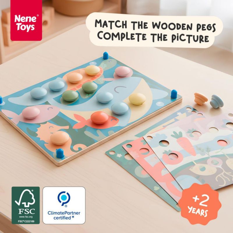 Rompecabezas de clavijas Nene Toys 2+ - Juego de colores pastel
