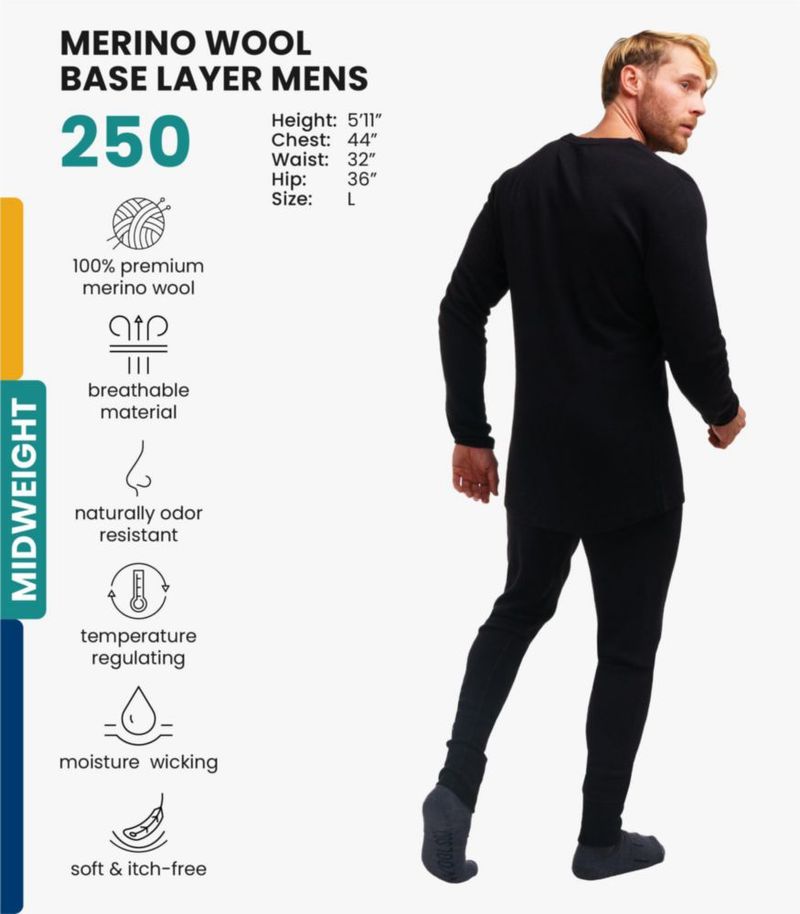 Conjunto de capa base Merino.tech XXL negro 250 g/m²
