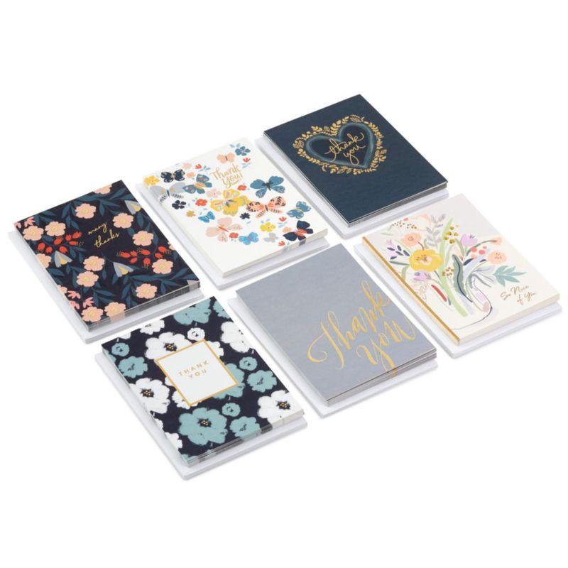 Tarjetas de agradecimiento Hallmark 48 unidades con corazones y flores metalizados