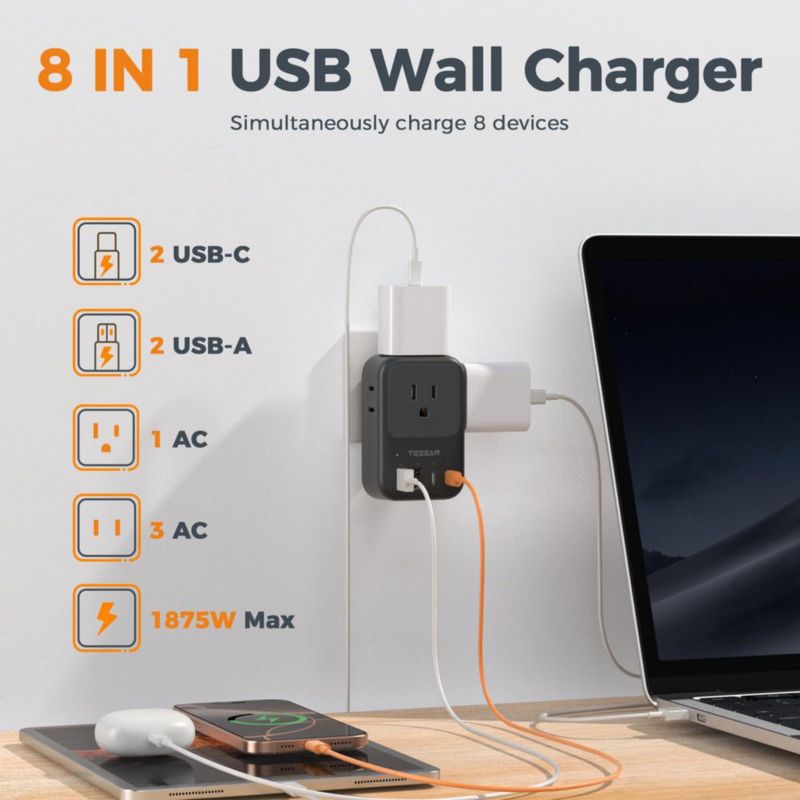 Cargador USB TESSAN 20W PD con enchufe plegable