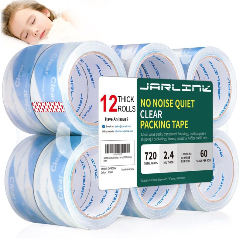 Cinta de Embalaje Transparente JARLINK 12 Rollos Sin Ruido 55 m x 4.8 cm